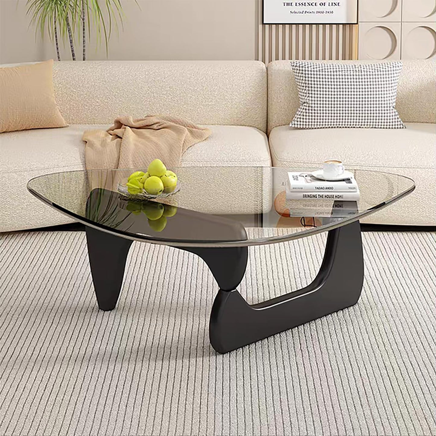 Modern Glass Coffee Table, Mid Century Small Coffee Table for Living Room Bedroom Office, Black/Transparent Medium