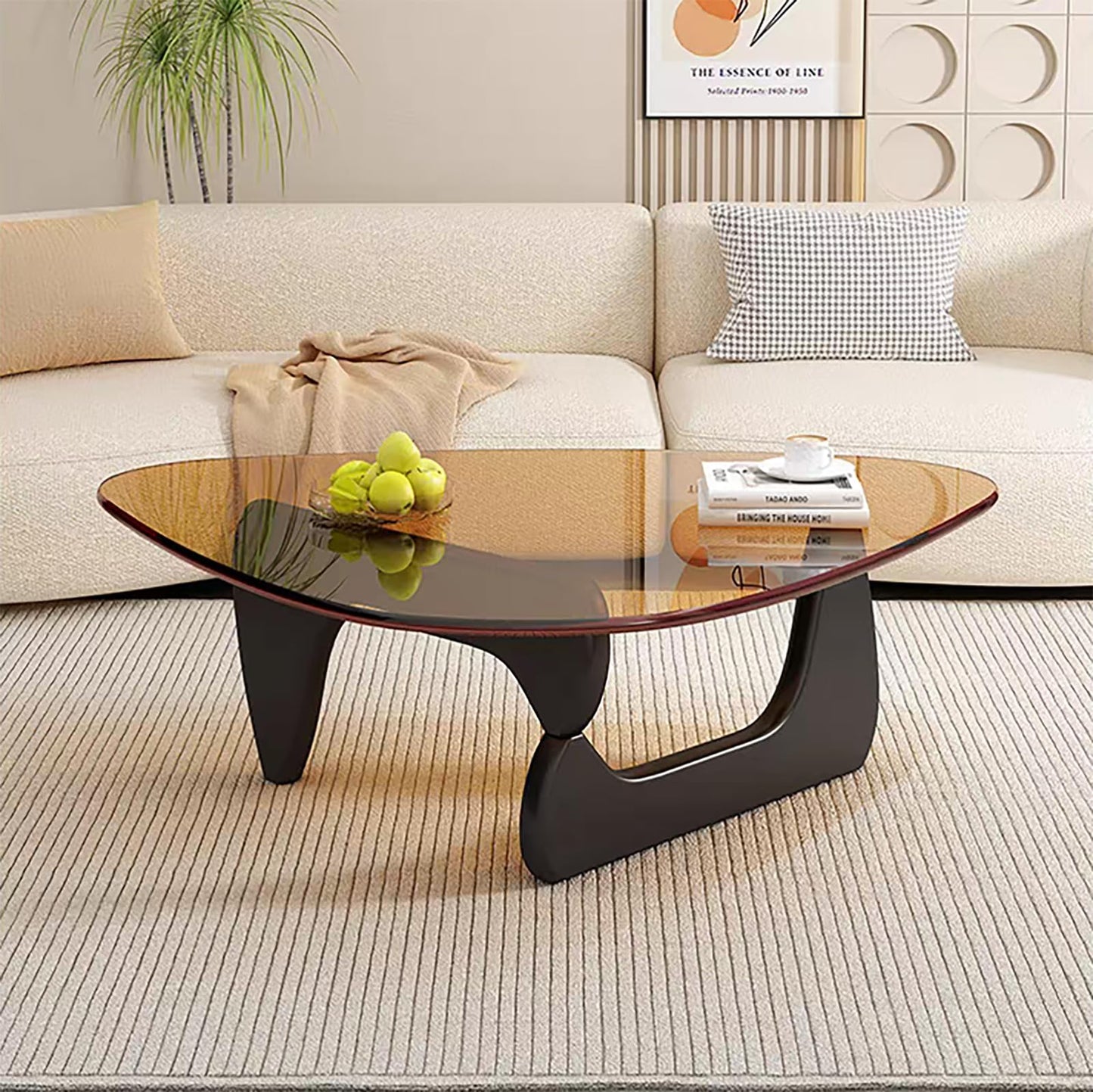 Mid Century Modern Glass Coffee Table, Small Elegant Coffee Table for Living Room Bedroom Office, Black/Brown Medium