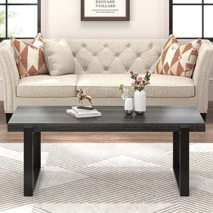 FOLUBAN 47" Industrial Coffee Table – Rustic Dark Gray Wood and Metal Rectangle Center Table for Living Room