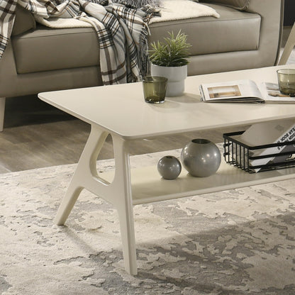 Roundhill Furniture Arona Mid-Century Modern Wood Coffee Table with Shelf – Off-White Finish