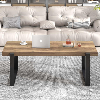 FOLUBAN 47" Rustic Coffee Table – Modern Industrial Wood and Metal Center Table for Living Room, Oak