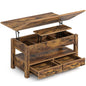 Rolanstar Lift Top Coffee Table – Multi-Function Convertible Table with Drawers & Hidden Compartment, Converts to Dining Table for Living Room or Home Office, Rustic Brown