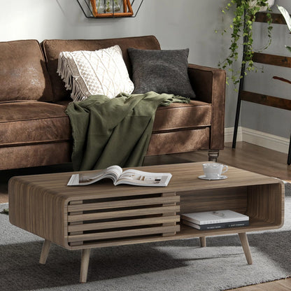 Farmhouse Wood Coffee Table with Storage for Living Room, Easy Assembly, Light Brown