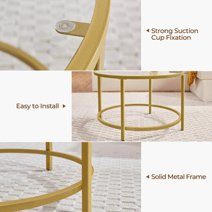 27.6" Round Glass Coffee Table with Gold Metal Frame for Living Room, Office, or Apartment