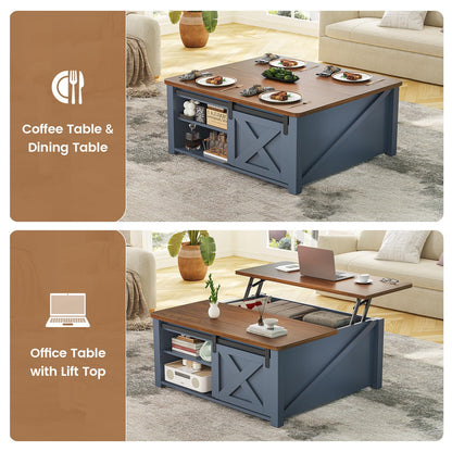 SEDETA 31.5" Lift Top Square Coffee Table with Storage – Farmhouse Living Room Table featuring Large Hidden Compartment, Adjustable Shelves & Stylish Blue Finish