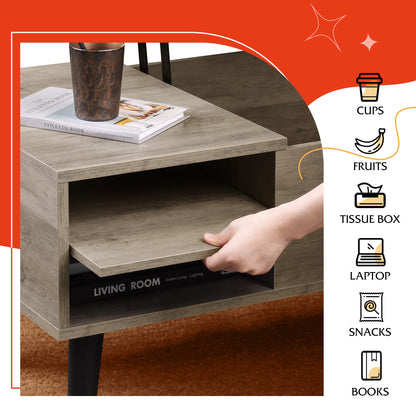 WLIVE Greige Lift Top Coffee Table – Mid-Century Modern Small Table with Adjustable Shelf & Storage Compartment for Living Room