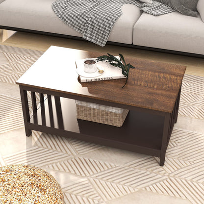 Espresso Farmhouse Coffee Table with Shelf, 40 Inch Living Room Table