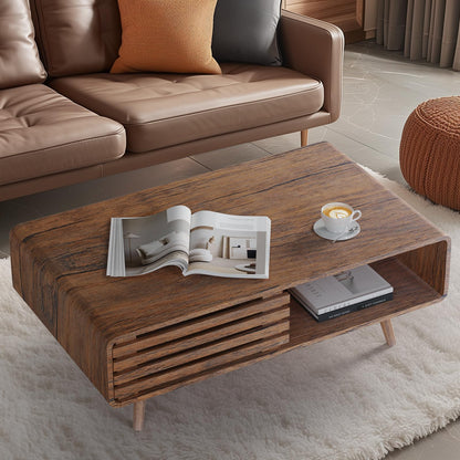 Farmhouse Wood Coffee Table with Storage for Living Room, Easy Assembly, Walnut