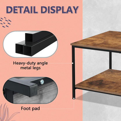 2-Tier Coffee Table with Storage Shelf, Brown Wood and Metal Frame Rectangle Table for Living Room, 39.3"x20"x16"