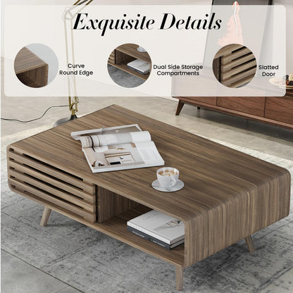 Farmhouse Wood Coffee Table with Storage for Living Room, Easy Assembly, Light Brown