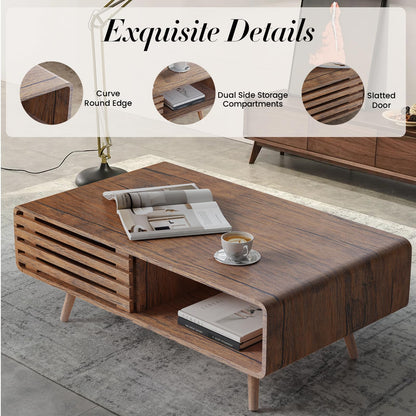 Farmhouse Wood Coffee Table with Storage for Living Room, Easy Assembly, Walnut