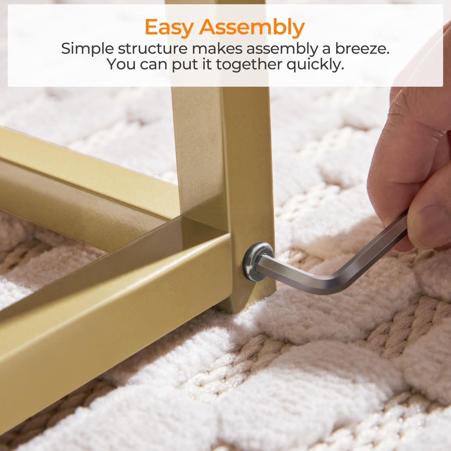 42" Rectangular Glass Coffee Table with Gold Metal Frame, 2-Tier Center Table for Living Room, Office, or Small Spaces