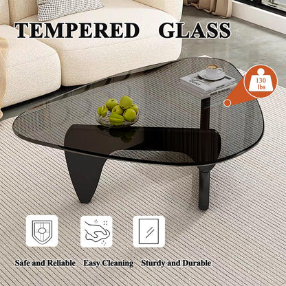 Mid Century Modern Glass Coffee Table, Small Coffee Table for Living Room Bedroom Office, Black/Grey Medium