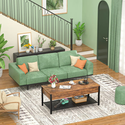 Lift Top Coffee Table with Storage Shelf and Hidden Compartment, Modern Wood and Metal Table for Living Room, Rustic Brown