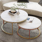 WiberWi Round Nesting Coffee Tables Set of 2 – Large Ø34", Small Ø26", Modern Gold Metal Frame Circle Tables with High Gloss Faux White Marble Top for Living Room