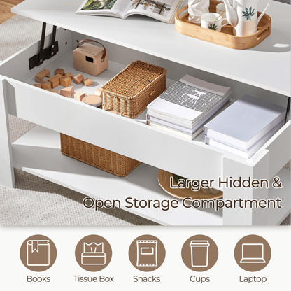 Yaheetech 47.5" Lift Top Coffee Table with Hidden Compartment & Storage Shelf – Rising Tabletop Convertible Dining Table for Living Room or Reception, White