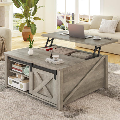 SEDETA 31.5" Lift Top Square Coffee Table with Storage – Farmhouse Living Room Table featuring Large Hidden Compartment, Adjustable Shelves & Modern Grey Finish