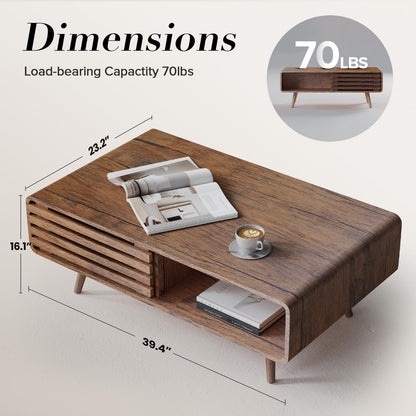 Farmhouse Wood Coffee Table with Storage for Living Room, Easy Assembly, Walnut