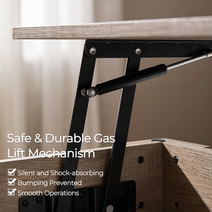 Yaheetech 38.6" Lift Top Coffee Table with Hidden Compartment & Storage Shelf – Rising Tabletop Convertible Dining Table for Living Room or Reception, Grey