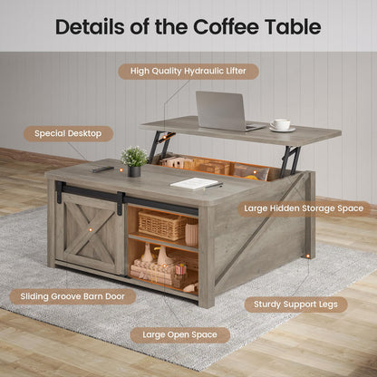 SEDETA 31.5" Lift Top Square Coffee Table with Storage – Farmhouse Living Room Table featuring Large Hidden Compartment, Adjustable Shelves & Modern Grey Finish