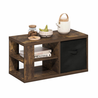 Modern Coffee Table with Open Shelves and Storage Bin, Stylish Side Table for Living Room, Amber Pine/Black