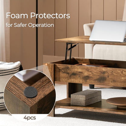 Yaheetech 47.5" Lift Top Coffee Table with Hidden Compartment & Storage Shelf – Rising Tabletop Convertible Dining Table for Living Room or Reception, Rustic Brown