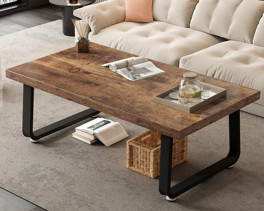 HSH 47" Rustic Brown Wooden Coffee Table – Industrial Rectangle Center Table, Modern Minimalist Farmhouse Wood and Metal Coffee Table for Living Room, Bedroom, or Home Office