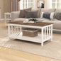 White Farmhouse Coffee Table with Shelf, 40 Inch Living Room Table