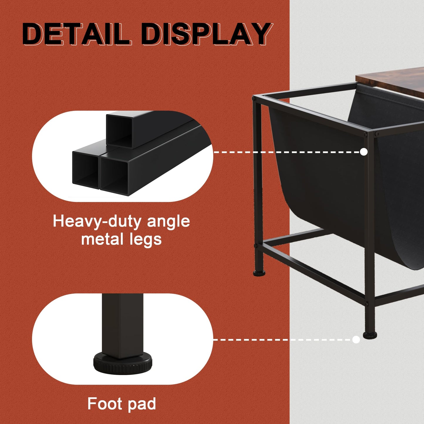 Brown Rectangle Wood and Metal Coffee Table with Storage Shelf for Small Living Rooms