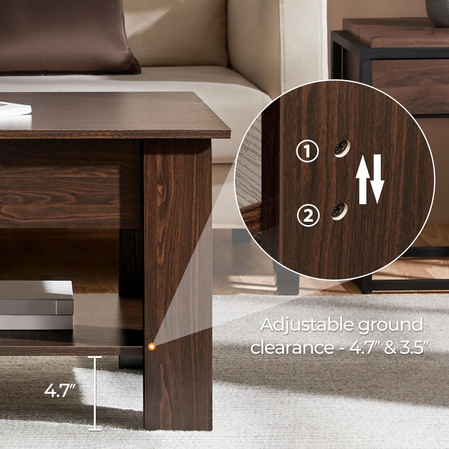 Yaheetech 47.5" Lift Top Coffee Table with Hidden Compartment & Storage Shelf – Rising Tabletop Convertible Dining Table for Living Room or Reception, Espresso