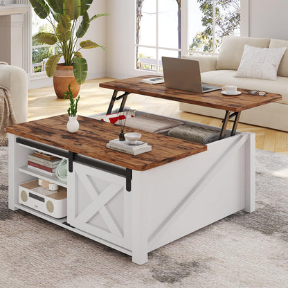 SEDETA 31.5" Lift Top Square Coffee Table with Storage – Farmhouse Living Room Table featuring Large Hidden Compartment, Adjustable Shelves & Modern White Finish
