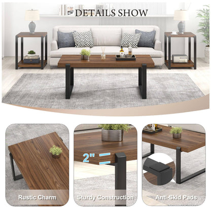 FOLUBAN 47" Modern Coffee Table – Rustic Walnut Wood and Metal Industrial Rectangle Center Table for Living Room