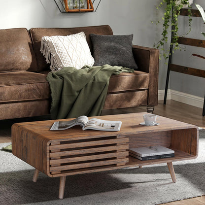 Farmhouse Wood Coffee Table with Storage for Living Room, Easy Assembly, Walnut
