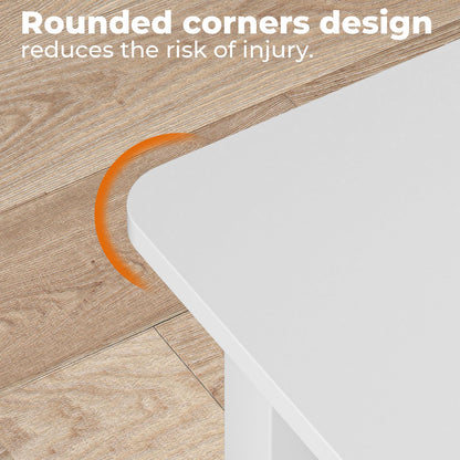 GreenForest 39" Coffee Table for Living Room with Round Corners, Farmhouse Style Center Table with 2-Tier Storage Shelf, Space-Saving & Easy Assembly, Full White