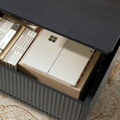 LYNCOHOME Fluted Lift Top Coffee Table with Hidden Compartment – Modern Wood Center Table for Living Room or Home Office, Black Finish