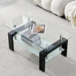 Modern Rectangle Coffee Table for Living Room, Black Marble Glass Tea Table with Wooden Legs & Lower Storage Shelf, Stylish Center Table for Home, Office, or Waiting Room