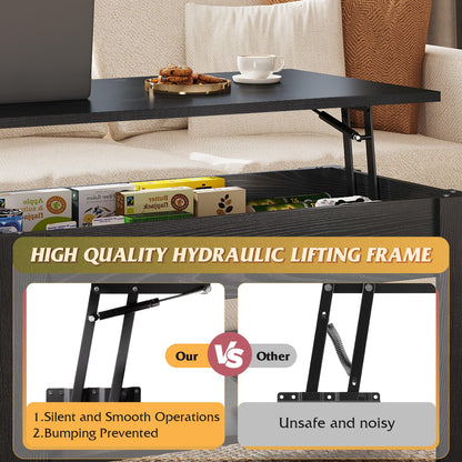 39" Lift Top Coffee Table with Hidden Compartment and Storage Shelf for Living Room or Office, Black Oak