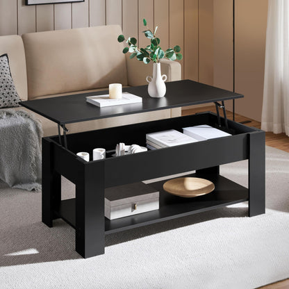 Yaheetech 47.5" Lift Top Coffee Table with Hidden Compartment & Storage Shelf – Rising Tabletop Convertible Dining Table for Living Room or Reception, Black
