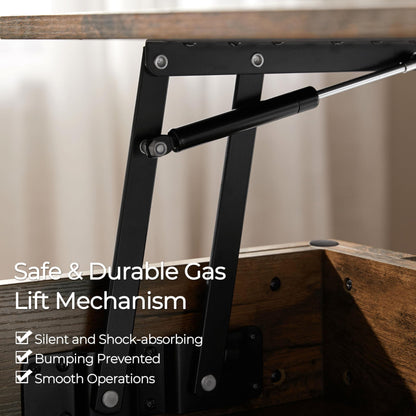 Yaheetech 47.5" Lift Top Coffee Table with Hidden Compartment & Storage Shelf – Rising Tabletop Convertible Dining Table for Living Room or Reception, Rustic Brown