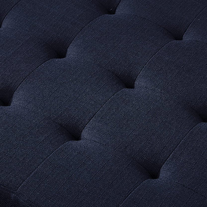 24KF Large Square Upholstered Tufted Linen Ottoman Coffee Table with Solid Wood Storage Shelf, Large Footrest Ottoman for Living Room, Navy Blue