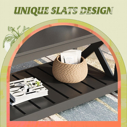 WLIVE 40.1" Farmhouse Coffee Table – 2-Tier Wood Center Table with Slatted Storage Shelf & X-Frame, Living Room or Balcony, Black