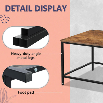 Modern Industrial Rectangular Coffee Table, Brown Wood and Metal Frame, Rustic Accent Table for Living Room, 39.3"x20"x16"