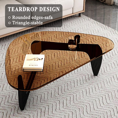 Mid Century Modern Glass Coffee Table, Small Elegant Coffee Table for Living Room Bedroom Office, Black/Brown Medium