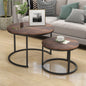 Industrial Round Coffee Table Set of 2, Stacking Side Tables with Wood-Look Top and Metal Frame for Living Room, Black/Rustic Brown