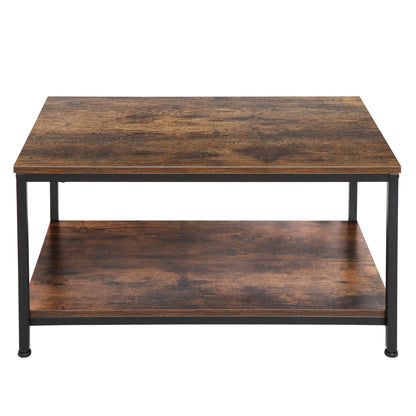 SUPER DEAL 2-Tier Industrial Coffee Table with Storage Shelf – Rustic Brown Rectangle Wood and Metal Center Table for Small Apartments, Living Room, or as a TV Stand/Side End Table