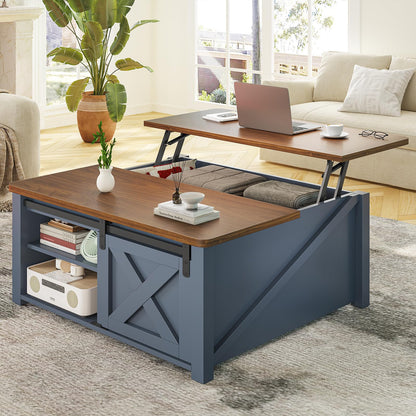 SEDETA 31.5" Lift Top Square Coffee Table with Storage – Farmhouse Living Room Table featuring Large Hidden Compartment, Adjustable Shelves & Stylish Blue Finish
