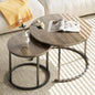 Nesting Coffee Table Set of 2, Round End Tables with Sturdy Metal Frame for Living Room or Bedroom, Oak