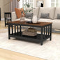 Black Farmhouse Coffee Table with Shelf, 40 Inch Living Room Table