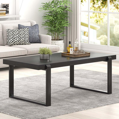 FOLUBAN 47" Black Coffee Table – Modern Industrial Wood and Metal Rectangle Center Table for Living Room