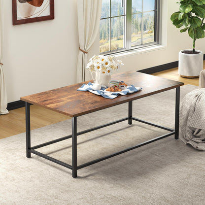 Modern Industrial Rectangular Coffee Table, Brown Wood and Metal Frame, Rustic Accent Table for Living Room, 39.3"x20"x16"